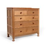 A Robert ''Mouseman'' Thompson Oak Chest of Drawers, with raised upstand, above two short over three
