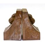 A Pair of Robert ''Mouseman'' Thompson Oak Single Mouse Bookends, circa 1948, each with carved mouse