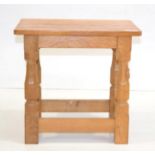 A Robert ''Mouseman'' Thompson Oak Stool/Coffee Table, on four octagonal legs joined by four low