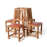 A Set of Four Robert ''Mouseman'' Thompson Millennium Range Oak Dining Chairs, with curved back