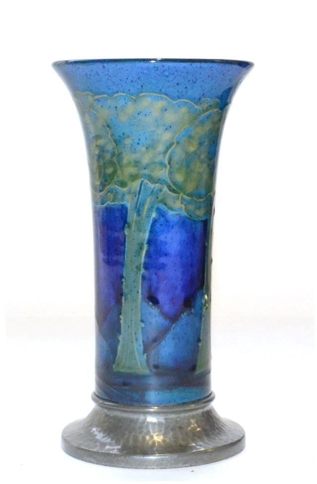 A William Moorcroft Moonlit Blue Pattern Trumpet Vase, circa 1925, of flared trumpet form, painted