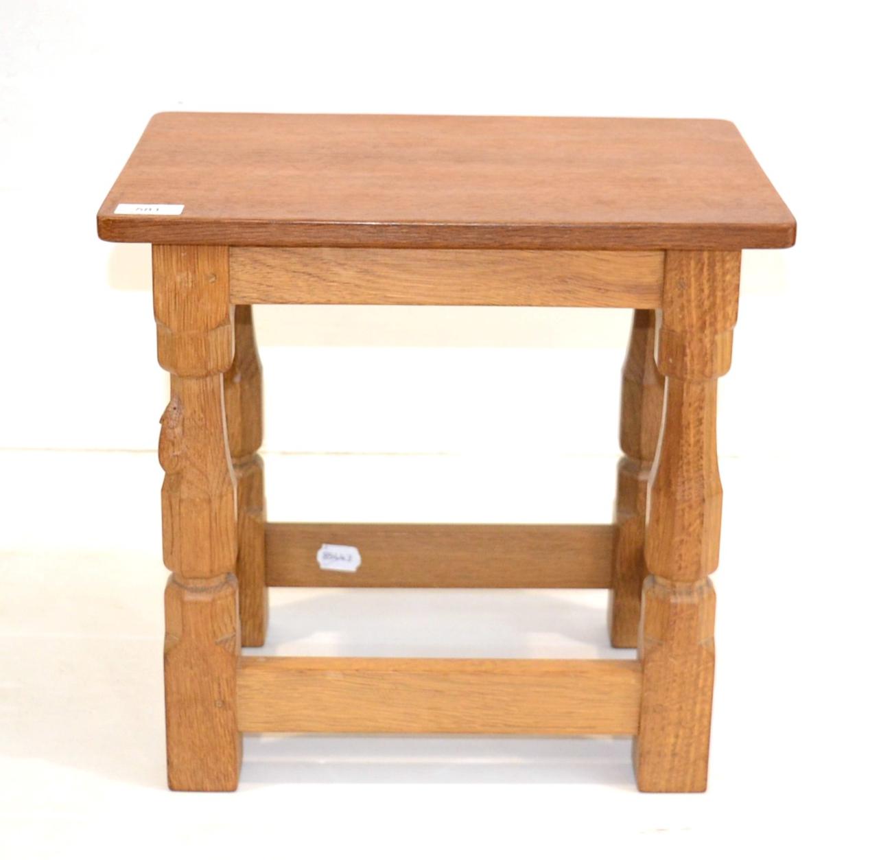 A Robert ''Mouseman'' Thompson Oak Stool/Coffee Table, on four octagonal legs joined by four low