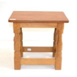A Robert ''Mouseman'' Thompson Oak Stool/Coffee Table, on four octagonal legs joined by four low