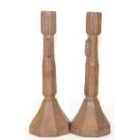 A Pair of Robert ''Mouseman'' Thompson Oak Candlesticks, circa 1948, of octagonal form with carved