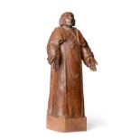 A 1930's Robert ''Mouseman'' Thompson Carved Oak Statue of a Bishop, with palms turned outward, with