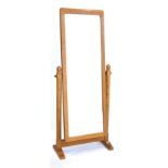 A Robert ''Mouseman'' Thompson 5ft Oak Long Dressing Mirror, with a rectangular mirror, pivoting