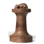A Robert ''Mouseman'' Thompson Oak Candlestick, circa 1948, of bobbin form, with carved mouse
