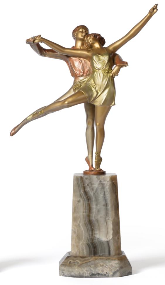 Bruno Zach (Ukrainian, 1891-1945): A Cold-Painted and Gilt Patinated Group, circa 1920, modelled