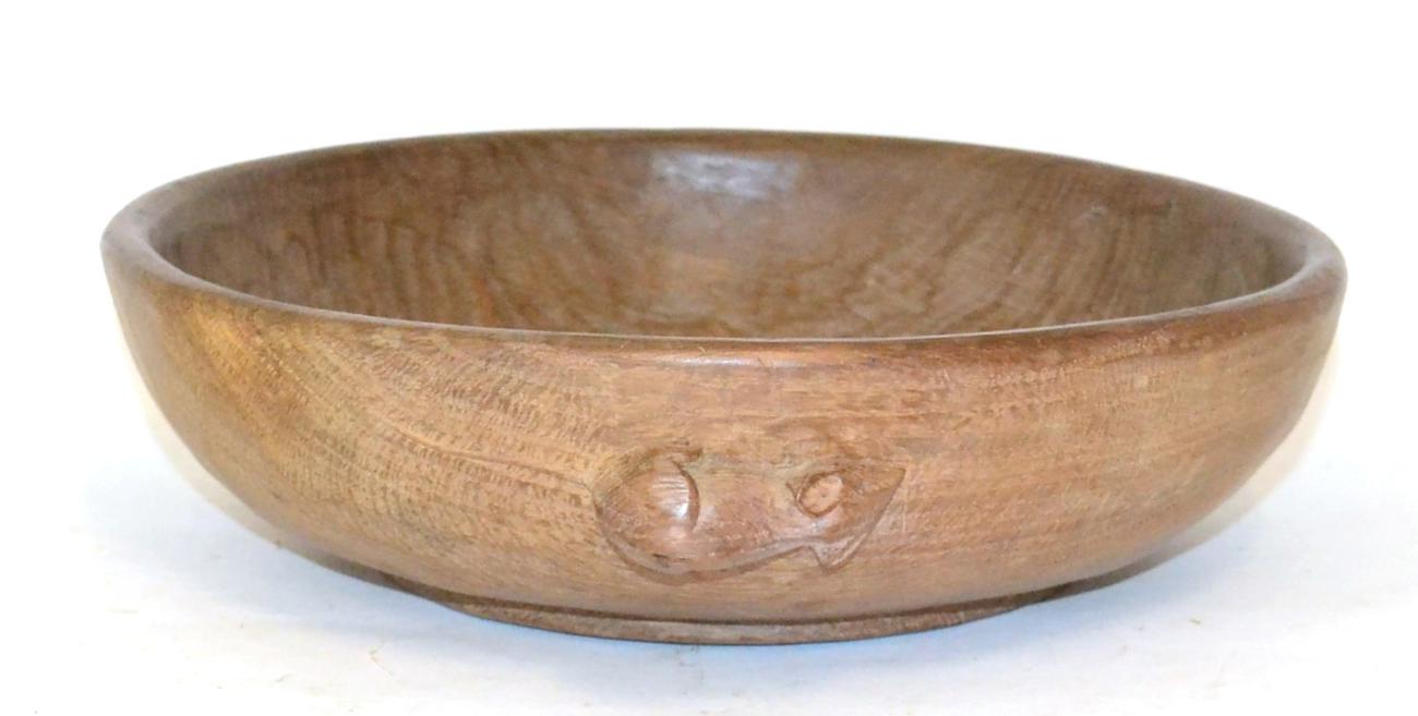 A Robert ''Mouseman'' Thompson Oak Fruit Bowl, circa 1948, with carved mouse signature to the