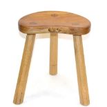 A Robert ''Mouseman'' Thompson Oak Calf Stool, on three octagonal legs, with carved mouse signature,