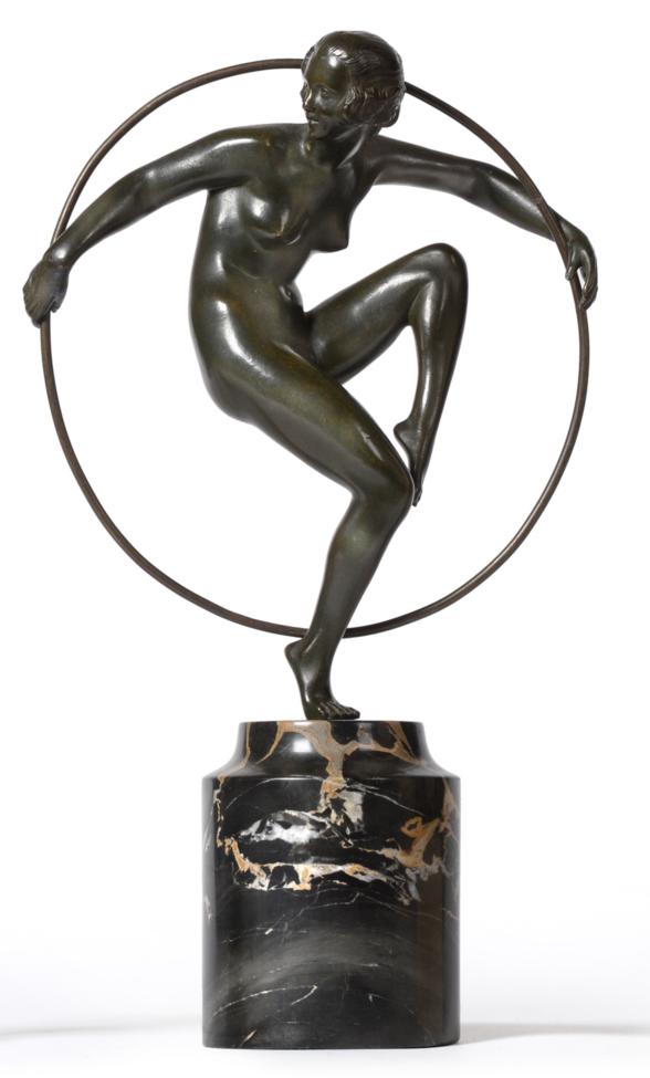 Marcel-André Bouraine (French, 1886-1948): ''Girl with Hoop'' A Bronze Figure, circa 1925,