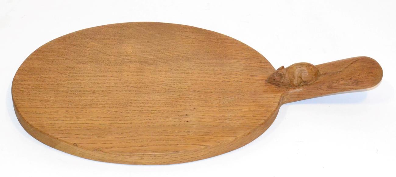 A Robert ''Mouseman'' Thompson Oak Large Chopping Board, with carved mouse signature, 46cm by