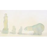 A Sabino Opalescent Glass Polar Bear, etched Sabino Paris, 13cm long; A Sabino Opalescent Venus De