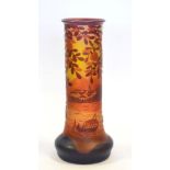 A De Vez Cameo Glass Vase, in amber shading overlaid with crimson, cut with an Oriental fishing boat