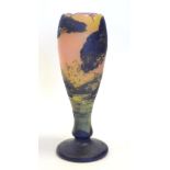 A De Vez Cameo Glass Vase, in green/yellow shading overlaid with purple, cut with a mountainous
