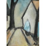 Markey Robinson (1918-1999) Irish ''The Blue Woman'' Signed, gouache, 41cm by 29.5cm Provenance: