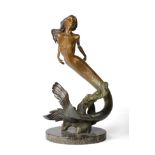 Paul Kidby (b.1964): ''Atlantia'', A Green Patinated Bronze Figure of a Mermaid, swimming around