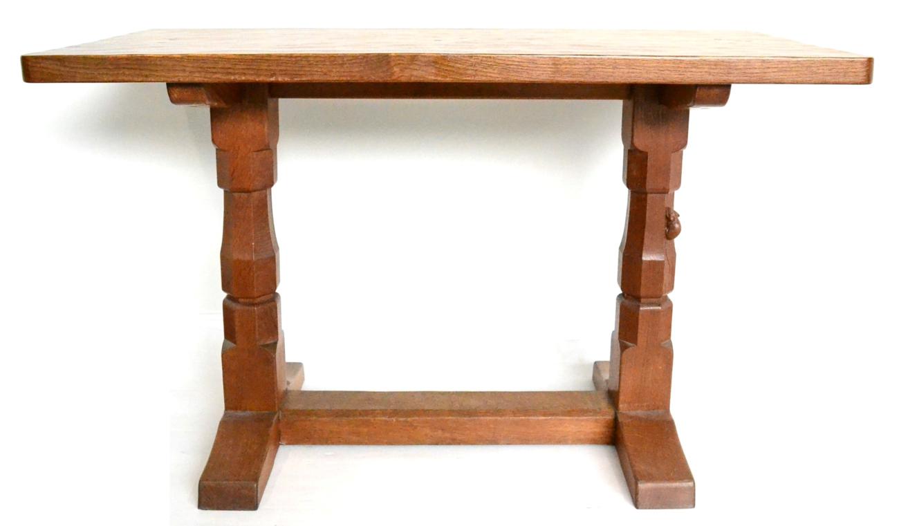A Robert ''Mouseman'' Thompson Oak 4ft Dowelled Top Side/Extension Table, on two octagonal legs