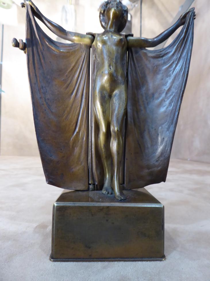 Carl Kauba (Austrian, 1865-1922): A Mechanical Gilt and Patinated Bronze Figure, modelled as a robed - Image 3 of 6