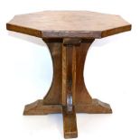 A Robert ''Mouseman'' Thompson Oak Octagonal Coffee Table, circa 1948, on a cruciform base, with