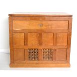 A Robert ''Mouseman'' Thompson Bespoke Panelled Oak Record Deck/Radio Cabinet, with lift up top