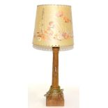 A Robert ''Mouseman'' Thompson Oak Large Table Lamp, octagonal column on a square base with carved