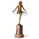 Franz Mazura (Austrian): ''Hoop Girl'' A Cold-Painted and Gilt Patinated Bronze Figure, circa