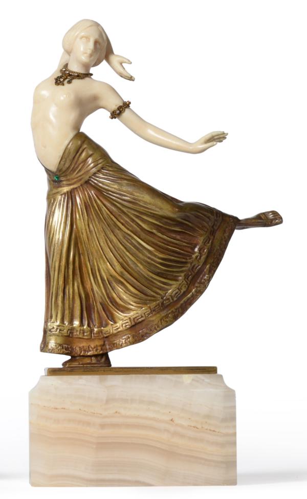 Theodor Ullmann (Austrian): An Ivory, Jewelled and Patinated Bronze Figure, circa 1925, modelled