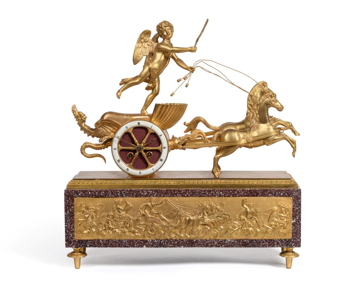 A Louis Philippe Ormolu Striking Chariot Mantel Clock, circa 1840, surmounted by a chariot with a