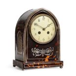 An Edwardian Tortoiseshell and Silver Mounted Striking Mantel Clock, 1905, the lancet case with