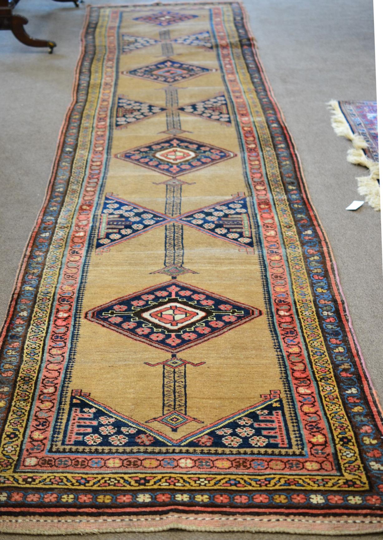 Unusual Bidjar Runner Iranian Kurdistan The plain camel field with a column of linked diamond