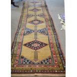 Unusual Bidjar Runner Iranian Kurdistan The plain camel field with a column of linked diamond