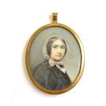 English School (19th century): Miniature Bust Portrait of Louisa Hay Fane, nèe Dashwood, wearing a