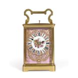 A Brass Porcelain Mounted Striking and Repeating Carriage Clock, stamped R&Co for Richard & Co,