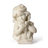 Emanuel Caroni (Italian, 19th century): FETE a PAPA, a white marble bust of a young girl holding a