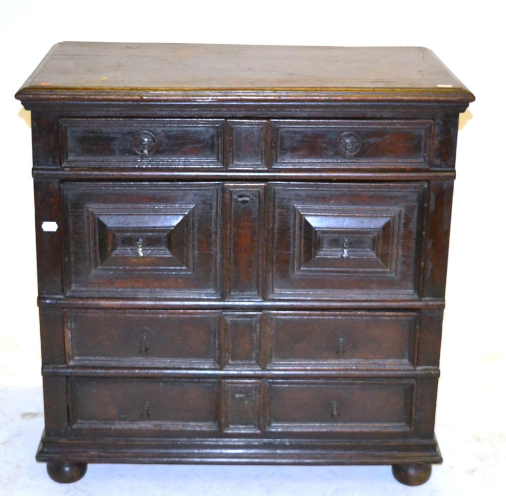 A Late 17th Century Joined Oak Straight Front Chest of Drawers, with four moulded fronted long