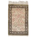 Ghom Silk Rug Central Iran The cream ground with flowing ''Tree of Life'' flanked by birds and