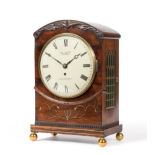 A Rosewood and Brass Inlaid Table Timepiece, Thos West, Clerkenwell, London, circa 1830, arched case