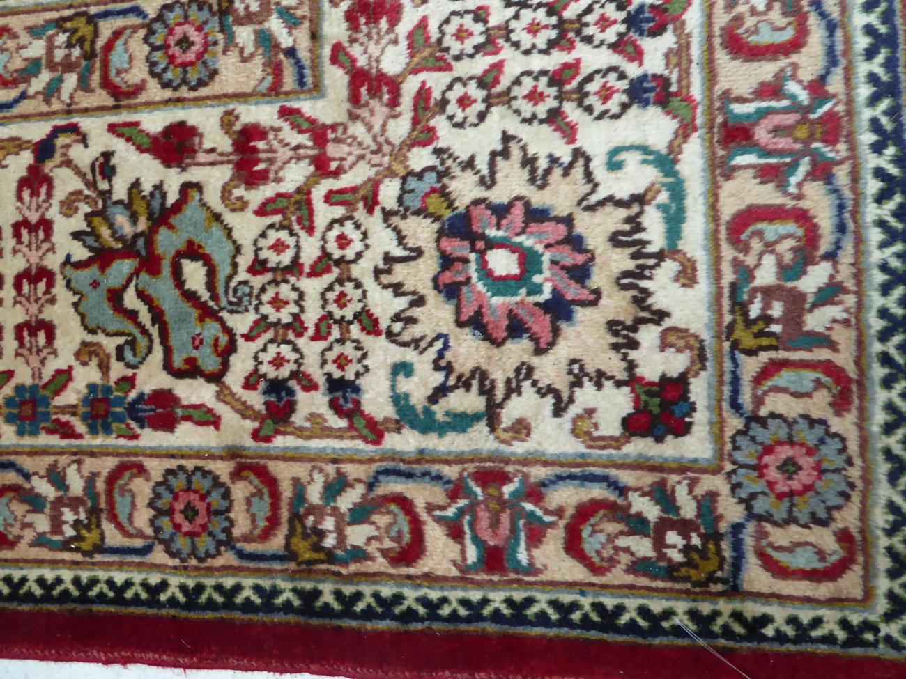 Tabriz Carpet Iranian Azerbaijan The brick red field of Shah Abbas design enclosed by ivory - Image 3 of 4