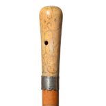 An Early 18th Century Gentleman's Walking Cane, circa 1700, the ivory mushroom knop with pique