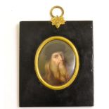 S Calestri after Leonardo da Vinci: Miniature Self Portrait, signed oval, 6cm by 5cmSmall pin head