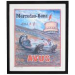 After Phil May ''Mercedes Benz W125 at Avus Berlin'' Giclee poster print, signed in pencil, 45cm