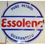 An ''Essolene Pure Petrol Guaranteed'' Circular Enamel Single-Sided Advertising Sign, with four