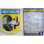 A Michelin Single-Sided Enamel Advertising Sign, with four drill holes, 42cm by 31cm; and A Michelin