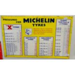 A Michelin Tyre Yellow Enamel Single-Sided Tyre Pressure Chart, 47cm by 69cm Buyer's premium of