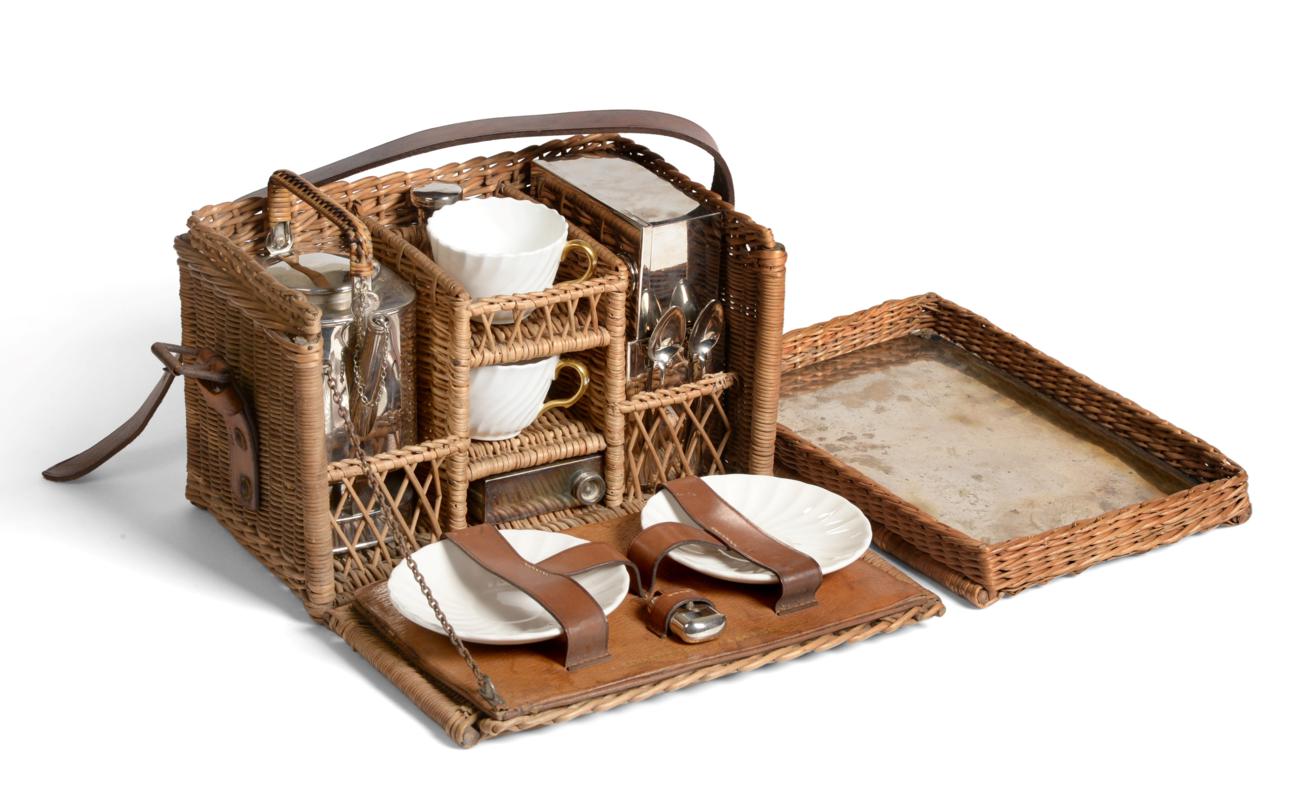 A Barrett & Sons of 63 & 64 Piccadilly, a Picnic Set, circa 1920/30, comprising two Minton china