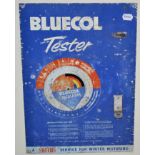A BLUECOL Tester Advertising Sign, complete with ''Bluecol Calculator'', with four metal drill