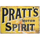 A Pratts Motor Spirit Double-Sided Enamel Advertising Sign, with flange bracket and drill holes (