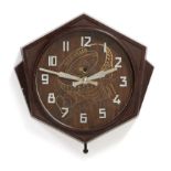 A 1940/50s Michelin Brown Bakelite Cased Wall Clock, chrome plated numbers and hands, the circular