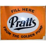 A Vintage Enamel Single-Sided Advertising Sign ''Pratts Fill Here from the Golden Pump'', eight